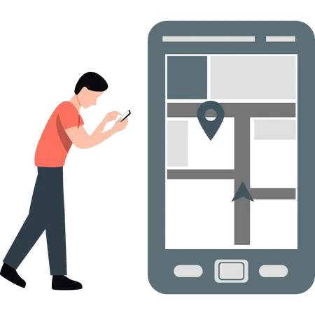 Man setting location on mobile phone  Illustration