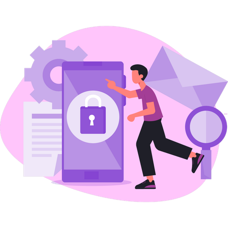 Man setting mobile lock  Illustration