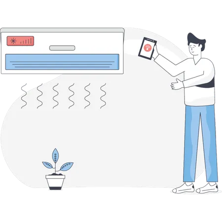 Man Setting Smart Air Conditioner  Illustration