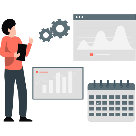 Man setting up income schedule  Illustration