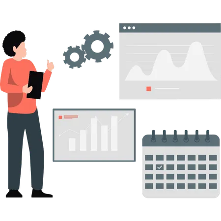 Man setting up income schedule  Illustration