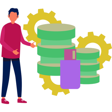 Man setting up USB data  Illustration