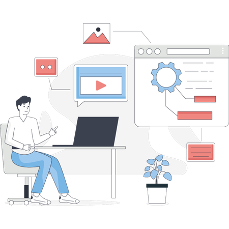 Man  setting web networking  Illustration