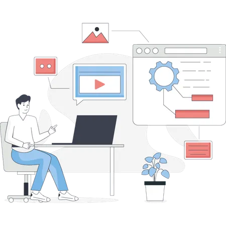 Man  setting web networking  Illustration