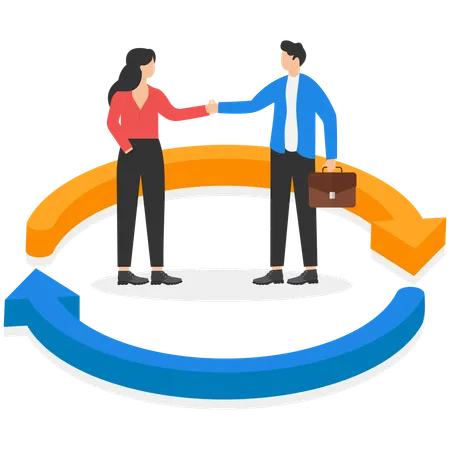 Man shaking hands with woman in business clothes  Illustration