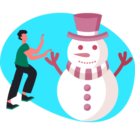 Man shaping perfect snowman  Illustration