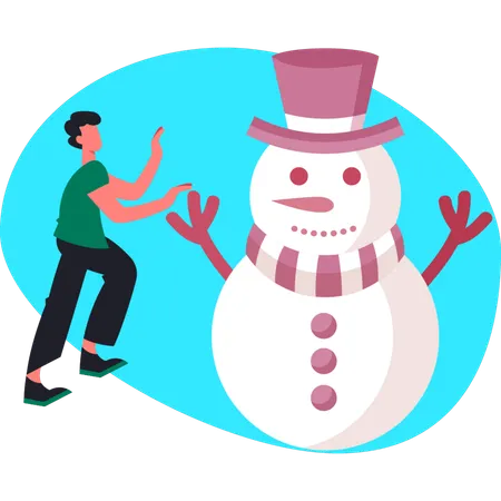 Man shaping perfect snowman  Illustration