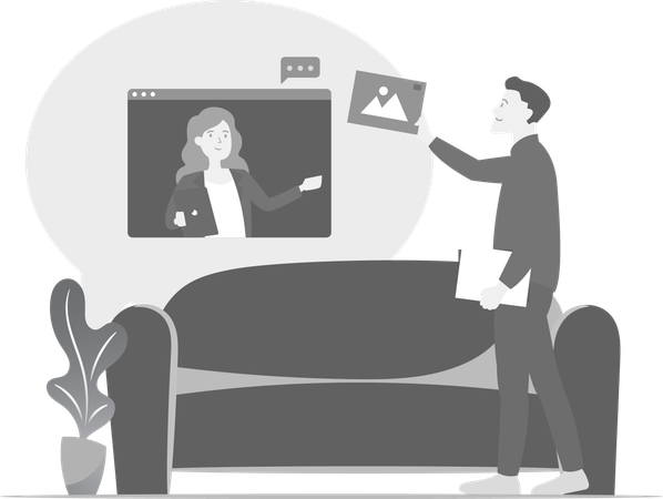 Man Shareing File On Video Conference  Illustration
