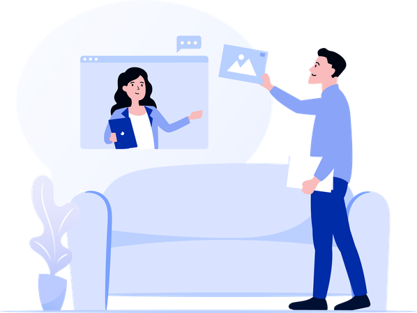 Man Shareing File On Video Conference  Illustration