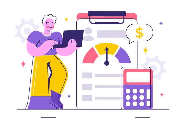 Man working on credit rating  Illustration