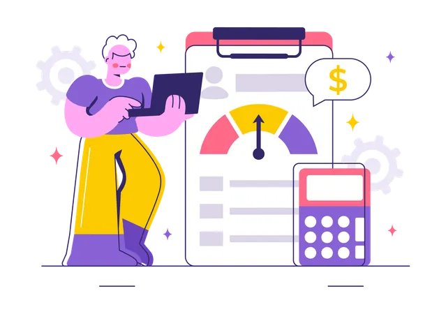Man working on credit rating  Illustration
