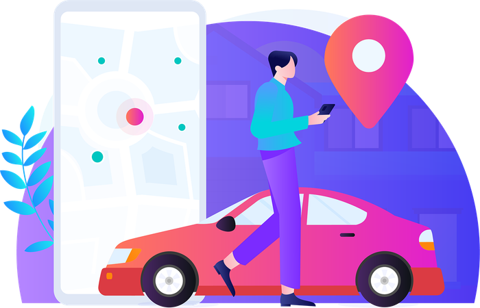 Man shares his location for online taxi booking  Illustration