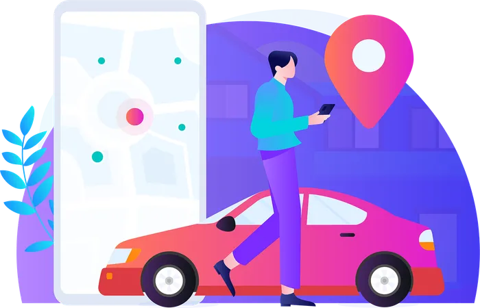 Man shares his location for online taxi booking  Illustration