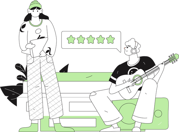 Man sharing 5 star review for a book  Illustration