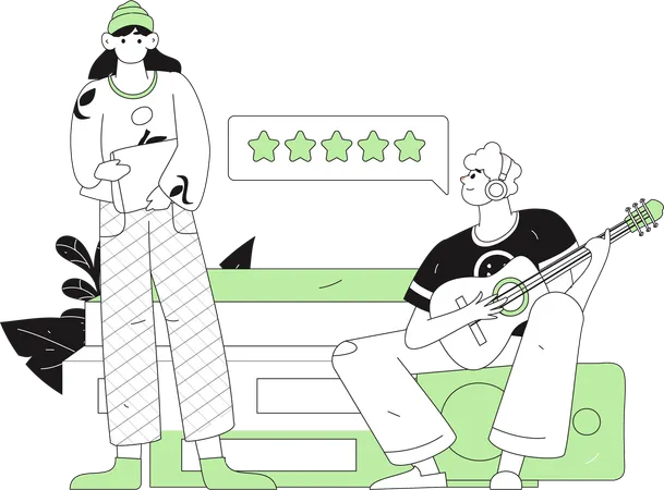 Man sharing 5 star review for a book  Illustration