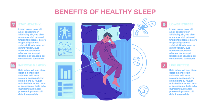 Man sharing benefits of healthy sleep  Illustration