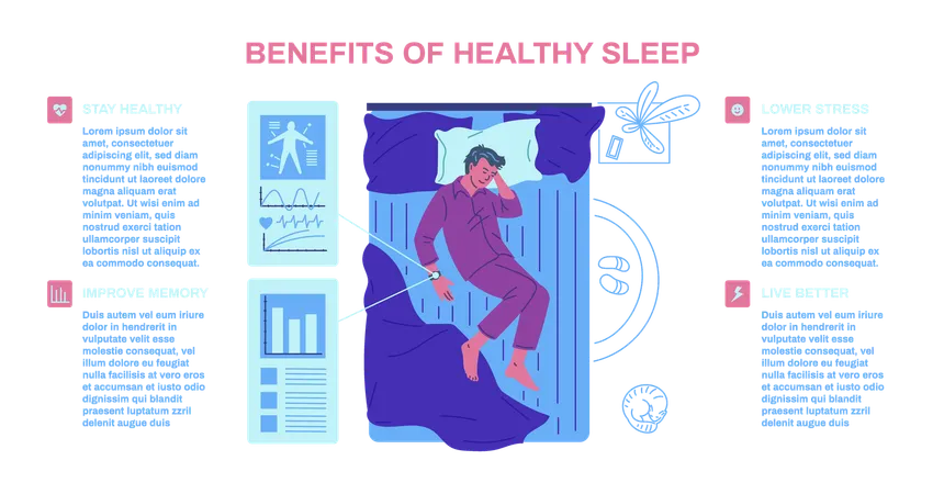 Man sharing benefits of healthy sleep  Illustration