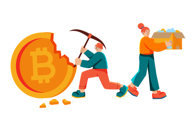 Man sharing bitcoin mining profit Illustration
