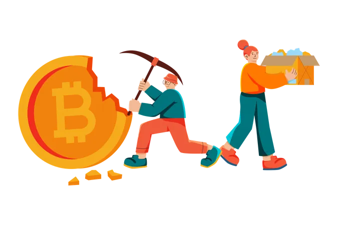 Man sharing bitcoin mining profit  Illustration