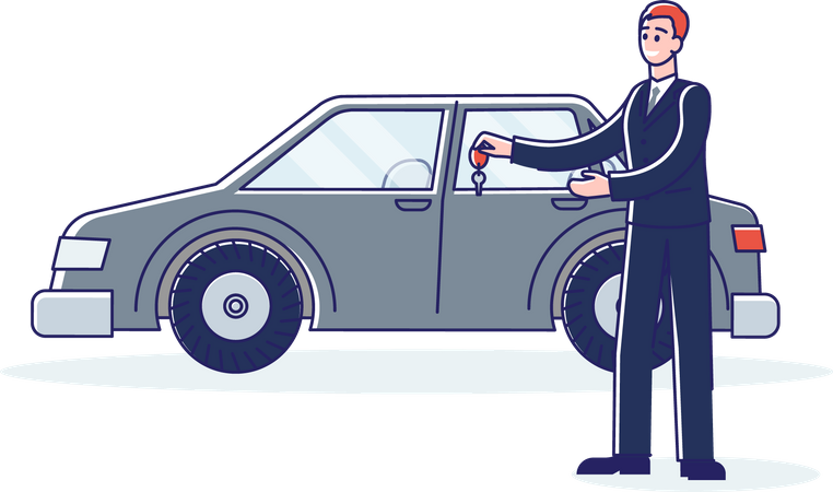 Man sharing his vehicle as rental service Illustration