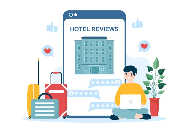 Man sharing hotel review Illustration