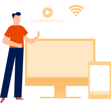 Man Sharing Network From Mobile  일러스트레이션