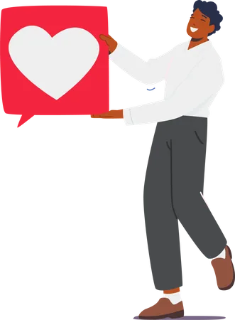Happy Man Holding Big Heart Like Icon Giving Good Review Rating And Feedback Customer Choice And Rank Business Satisfaction Support Follower Satisfaction Cartoon People Vector Illustration Illustration