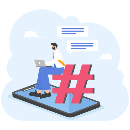 Man Sharing posts in social networks  Illustration