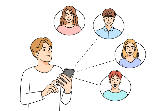Man sharing to contacts from mobile  Illustration