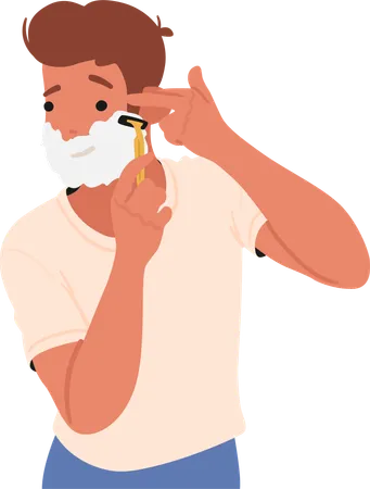 Man Shaving Daily Self Care Ritual Epitomizes The Male Beauty Routine Precision Meets Masculinity As Razor Glides Crafting Smooth Canvas With Timeless Elegance Cartoon People Vector Illustration Illustration