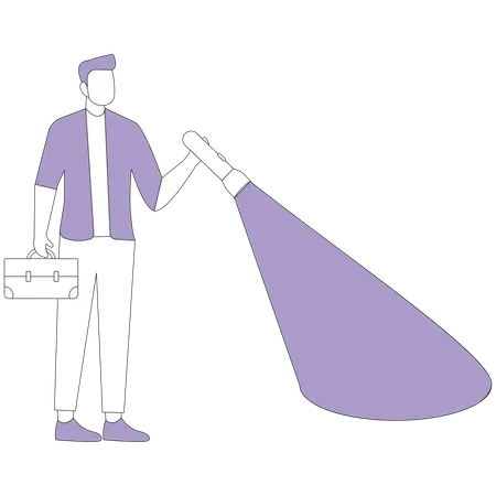 Man shines flashlight on euro  Illustration