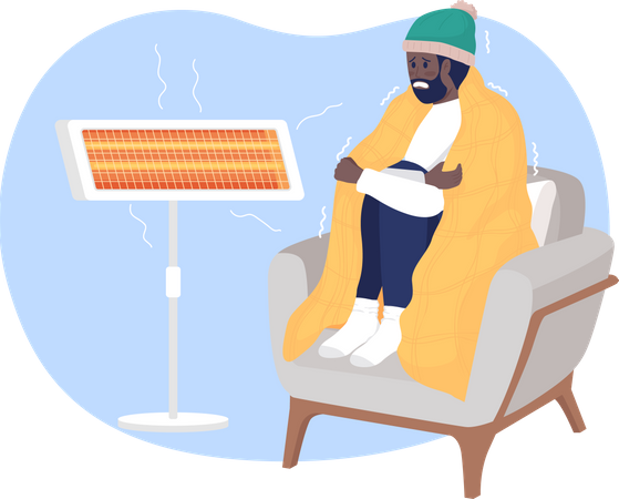 Man Shivering Sitting Near heater at home Illustration