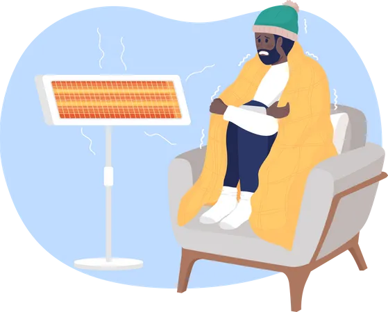 Man Shivering Sitting Near heater at home  Illustration