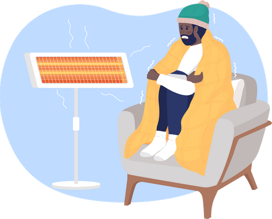 Man Shivering Sitting Near heater at home  Illustration