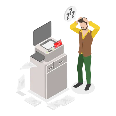 3 D Isometric Flat Vector Conceptual Illustration Of Broken Printer Out Of Order Office Equipment Illustration
