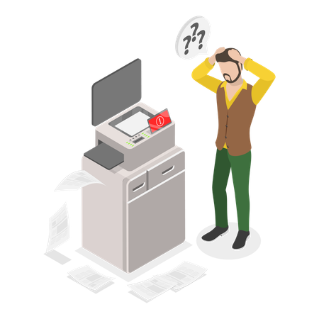 Man shocked for Broken Printer  Illustration