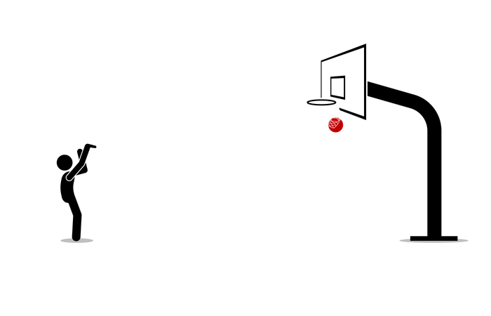 Man shooting a basketball into a hoop and scoring from free throw line  Illustration