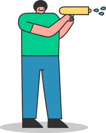 Man shooting from water gun  Illustration