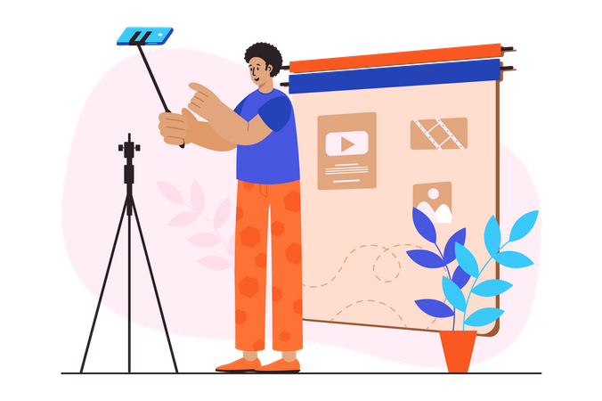 Man shooting selfie video  Illustration