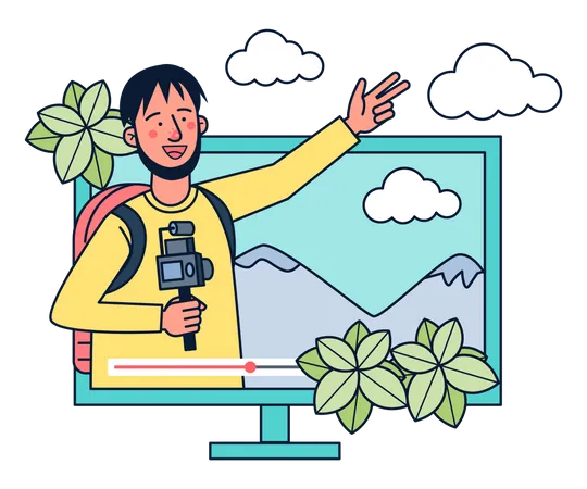 Man shooting travel vlog  Illustration