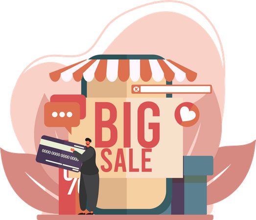 Man shop while big sale  Illustration