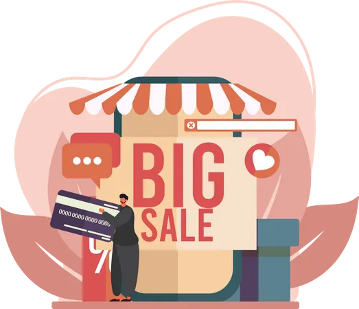 Man shop while big sale  Illustration