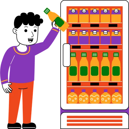 Man Shopper buy drink at supermarket  Illustration