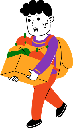 Man Shopper carry fruits in cardboard box  Illustration
