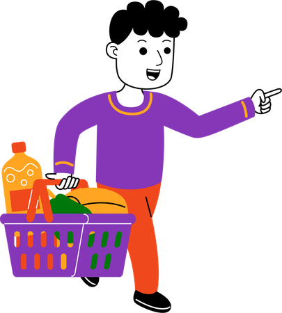 Man Shopper carrying groceries in a basket  Illustration