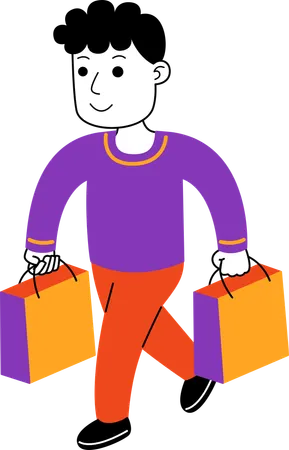 Man Shopper Holding Shopping Bags Illustration