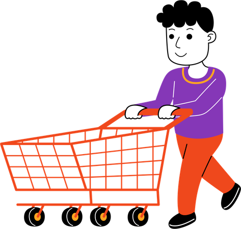 Man Shopper pushing an empty trolley  Illustration
