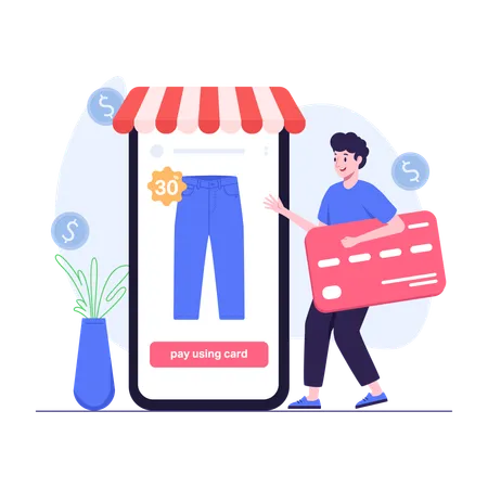 Man shopping and paying with credit or debit card  Illustration