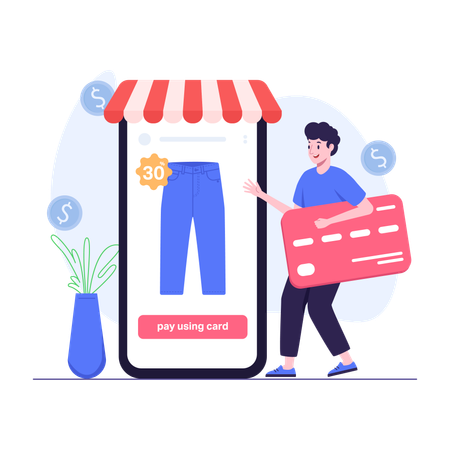 Man shopping and paying with credit or debit card  일러스트레이션
