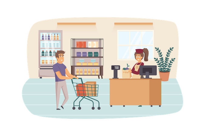 Man shopping at supermarket  Illustration